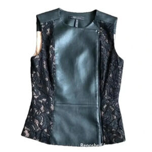 BCBG MaxAzria - Faux leather and lace peplum top - XXS